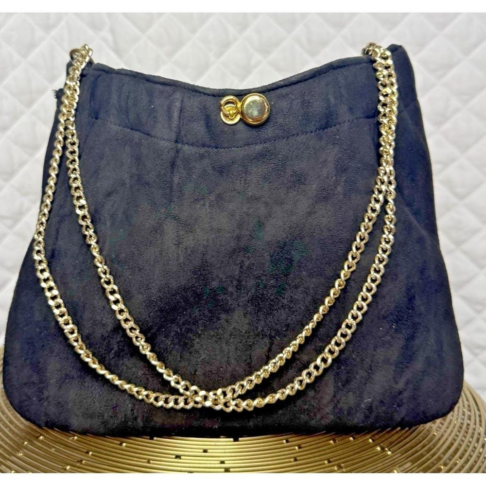 Retro Rock Star Glam Rare‎ Vintage Ande Black Suede Evening Bag Double Chain